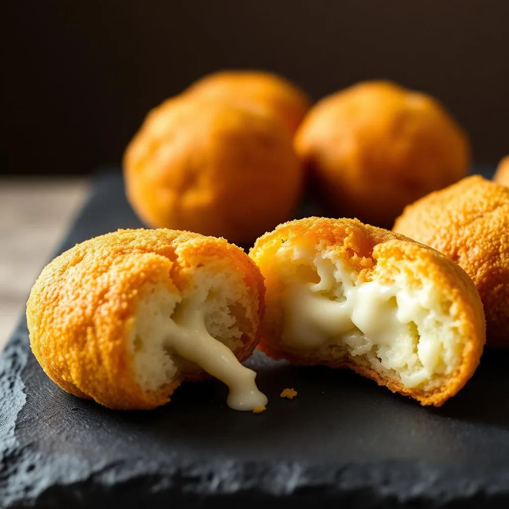 Bolinhas de queijo com queijo derretido
